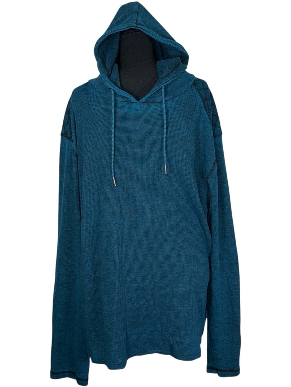 Buckle Black Waffle Knit Patchwork Embroidered Quilted Thermal Hoodie XXL Teal